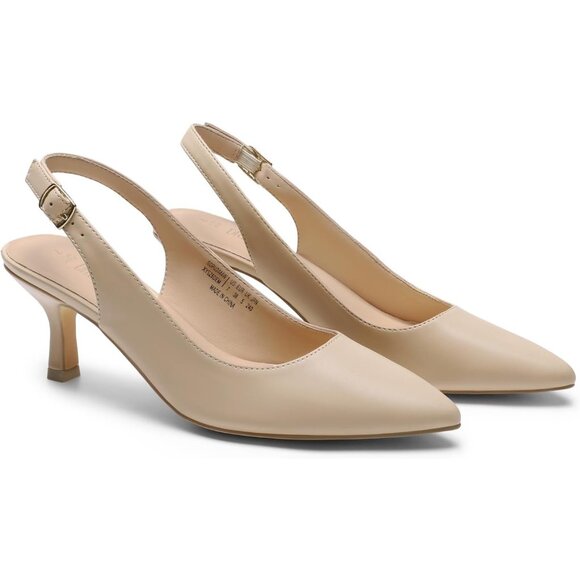 Women's Nude-Pu Slingback Pointed Toe Low Pumps Casual Stylish Kitten Sandal - Picture 5 of 6